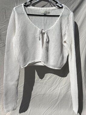 Guess Womens Knit Cardigan White Fishnet Front Tie Size XL